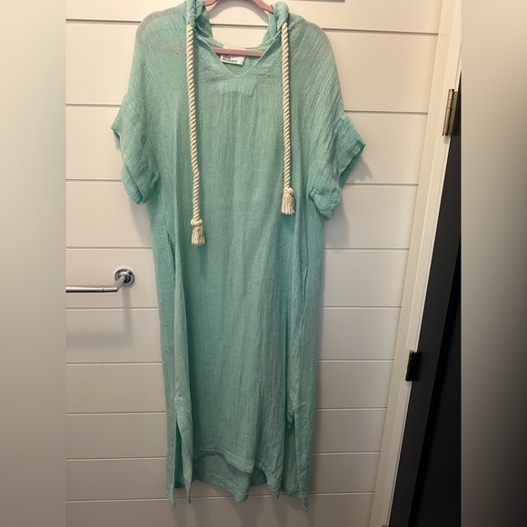 Lisa Marie Fernandez drawstring hooded seafoam chios gauze caftan - Picture 3 of 4